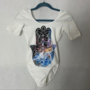 I Am Vibes White Bodysuit with Galaxy Hamsa Size S